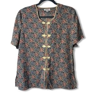 Vintage Shanghai Floral Print Chinese Frog Closure Blouse Grandmacore Sz. XL